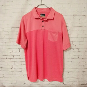 Jack Nicklaus Lux touch Men's Sz Large Striped Golf Polo Shirt Gold Bear Coral